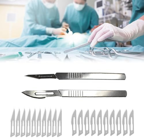 Skalpellklingen,Einweg Chirurgische Skalpellmesser, Einweg Aus Karbonstahl Skalpell Klinge, Sterilisierte Einmalskalpelle Figur 11/10 mit Schutzkappe, Einzeln Steril Verpackt