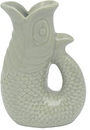 Lesser & Pavey Green Fish Jug Vase 20cm | Stylish Ceramic, Fresh Or Artificial Bouquets, Elegant Flower Vases, Home Décor