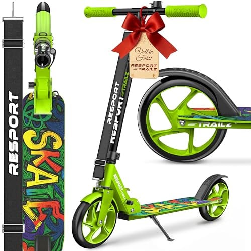RE:SPORT® Cityroller für Kinder & Erwachsene mit Klingel & Tragegurt | Tretroller Scooter höhenverstellbar & klappbar bis 100 kg | Kickscooter mit rutschfestem Deck | Kinderroller große Räder