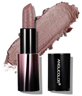 Anglicolor Glitzer Metallic Lippenstift Nude Glänzend Glossy | Pflegender Feuchtigkeitsspendender Lippenstift Rosa,Satin Lipstick,Cremige Textur (02 PEARLIZED ROSEWOOD)