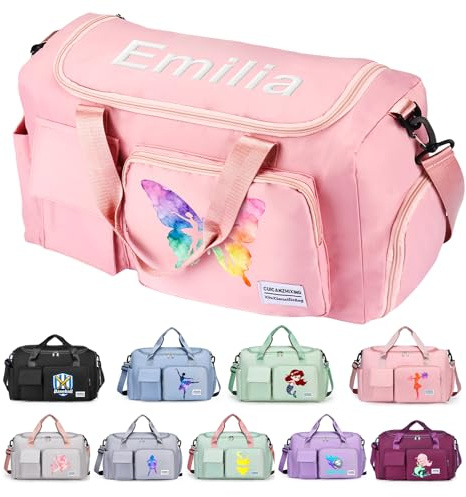 CGFN Sac de Danse Voyage Fille Personnalisé,Sac de Sport Enfant Personnalisable,Grand Sac de Personnalisable Sport Gymnastique Fille,avec Prénom Motif Cadeau Noms Brodés Motifs Raffinés(Neuf Couleurs)