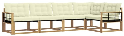 vidaXL Outdoor-Sofagarnitur mit Kissen 5 pcs Weiß und Creme, Moderne Gartenmöbel, Sofa-Kollektion und robuste Terrassenbestuhlung, gemütliche Lounge-Einheit
