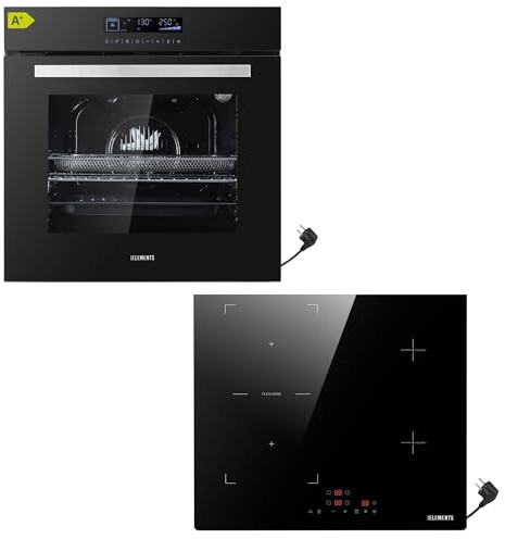 KB ELEMENTS Autarkes Herdset 60 cm – Einbaubackofen mit Air Fry & Steam Clean, Induktionskochfeld 59 cm mit Flexzone, Schuko-Stecker, Timer, Kindersicherung, 9 Leistungsstufen, A+ Energieklasse