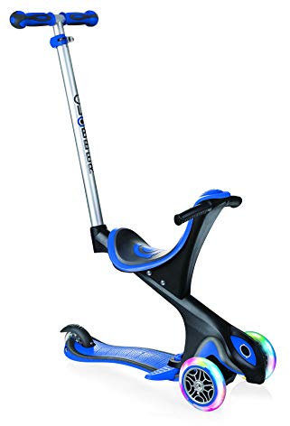 GLOBBER GO-UP Comfort Lights – 3 in 1 Dreirad, 120/80 mm, ABEC 5, 3-rädrig, höhenverstellbar, LED-Rollen, dunkelblau