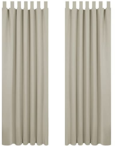 Deconovo Verdunkelungsvorhänge Schlaufen gardinen Wohnzimmer Vorhänge Blickdicht Schlaufenschal Thermovorhänge Kälteschutz, 290x140 cm(HöhexBreite), Hellbeige, 2er Set