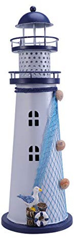 VOSAREA Windlichthalter Vintage Eisen Leuchtturm Form mit Vogel LED Dekorative Kerzenlaternen Kerzenständer Nautische Maritime Deko (Blau)