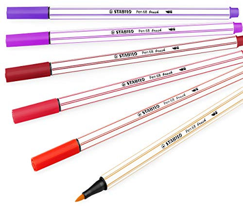 STABILO Pen 68 Brush Premium Filzstift, 1-3 mm, Blütenfarben, 6 Stück