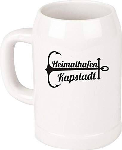 Shirtinstyle Bierkrug, Heimathafen Kapstadt. Urlaub Heimat Familie Zu Hause Freunde Spruch, Krug Glas Keramik, Weiß