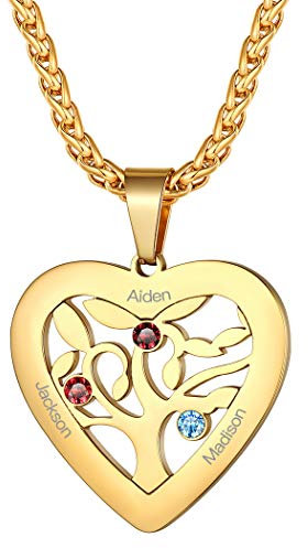 Suplight Collana Donna Acciaio Albero della Vita Cuore Collana Donna Personalizzata con Pietra di Nascita e Nome Collana Acciaio Donna Personalizzata Collana Oro con Nome Regalo Donna e Ragazza