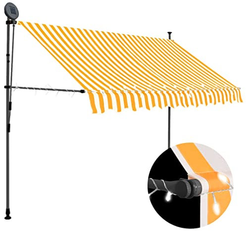 vidaXL Markise Einziehbar Handbetrieben mit LED Wasserabweisend Klemmmarkise Balkonmarkise Sonnenschutz Terrasse Balkon Garten 250cm Weiß Orange