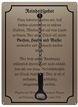 Schilderkönig Metallschild mit Flaschenöffner 300x220mm - Reinheitsgebot - Schild als Geschenk für Biertrinker Bierbrauer Bierschild Braumeister
