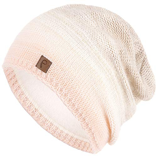 Faera Mütze Damen Wintermütze Mehrfarbig warm gefüttert Fleece-Futter Winter Herbst Strickmütze Beanie Haube Mädchen 57, Farbe:Rosa