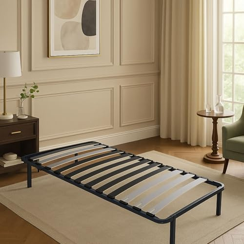 Literie Julien Patrick - Solide et Confortable Sommier Cadre a Lattes + Pieds 80x190 x 29 cm en Metal - 9 Larges Lattes de 12,5 cm - Montage Rapide et Facile - epaisseur du Metal +/- 1,2 mm