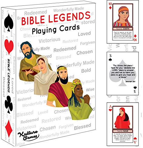Kulture Games Spielkarten: Bibellegenden – Diverse Bibelfiguren, Geschichten & ermutigende Bibelverse – Quizkartenspiel – Christliche Karten für Familienspielabend – christliche Geschenke