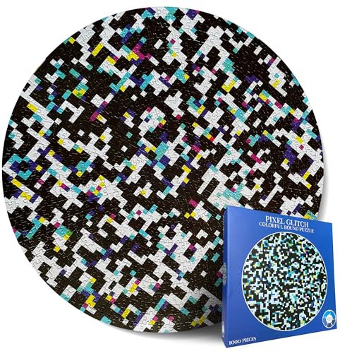 Bare Essentials Living Jigsaw Puzzle - Pixel Glitch 1000 Pieces - Round Rainbow Abstract Puzzle for Adults & Kids (13+)