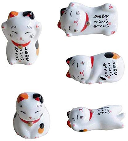 Lot de 5 porte-baguettes en céramique japonaise en forme de chat porte-bonheur