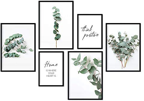 Premium Poster Set | Deko Bilder Wohnzimmer Modern | Schlafzimmer Bild für die Wand | (Eukalyptus, A4 | A5)
