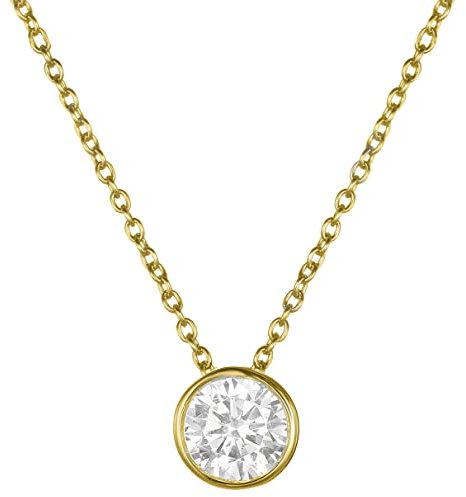 BONNYBIRD® Kristall Kette Gold Damen Edelstahl Halskette mit Schwebendem Stein Anhänger Crystal Weiß Frauen Wasserfest Schmuck Vergoldet Goldkette Layering Goldschmuck