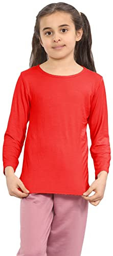 Hamishkane® Kids Long Sleeve School T-Shirt, Plain Round Neck Stretchy Girls Long Sleeve Tops, Casual and Comfortable Kids T Shirts - Boys and Girls School Shirts Red
