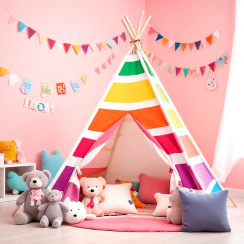 NUBUNI Tipi Kinderzelt Sunset für Jungen und Mädchen Mit Bodenmatte und Aufbewahrungstasche