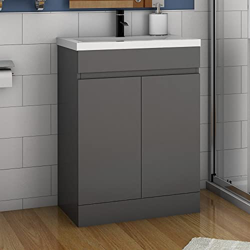 Waschbecken mit Unterschrank 50 cm Badmöbel Set mit Waschtisch Mineralguss Gäste WC Anthrazit Matt