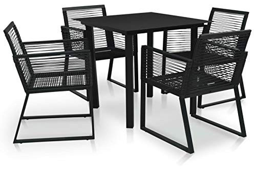 Chusui 5-TLG. Garten-Essgruppe, Gartentisch Mit Stühlen Set, Gartenmöbel Set, Sitzgarnitur Garten, Esstisch Stühle Set, Gartensitzgruppe, Lounge Möbel Outdoor, Terassen Möbel, PVC Rattan Schwarz