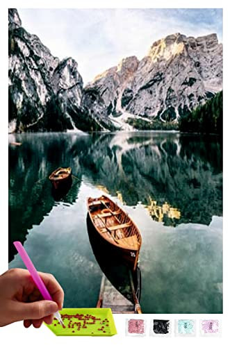 MISHBAY Diamond Painting Bergsee - 30x40cm Diamond Painting Erwachsene - Diamant Painting Bilder - DIY 5D Satz Wand Dekor Diamantstickerei