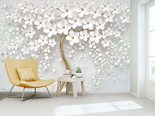 Fototapete 3D Tapete Goldener Baum Weiße Blume Fototapete 3D Effekt Wandtapete Vliestapete Wandbilder XXL Wanddeko Tapeten