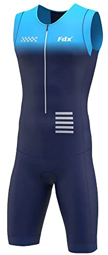 FDX Herren Radsport-Skinsuit - 3D Gepolsterter Atmungsaktiver, schnell trocknender Triathlon-Anzug - Kurzarm Einteiler Bodysuit für Fahrradtraining, Rennrad Top, Radfahrer Kleidung (Duo Blue-M)