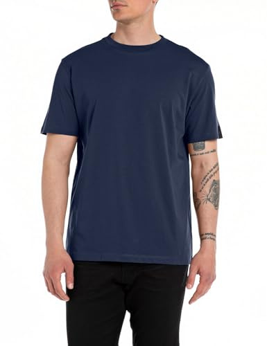Replay Herren T-Shirt Kurzarm aus Baumwolle, Indigo Blue 271 (Blau), L