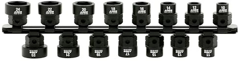 ARES 29020 – 15-Piece 1/2-Inch Drive Metric Low Profile Nano Impact Socket Set – Impact Grade Sockets Offer Greater Clearance Than Typical Shallow Sockets – Includes Aluminum Storage Rail