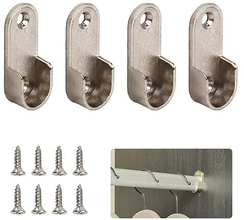 Wisebom Supporti Terminali Ovali per Guardaroba, 4 Pz Lega Zinco Staffa Staffa Tenda Doccia Bastone Armadio Appendiabiti Staffa con Viti per Armadio Guardaroba