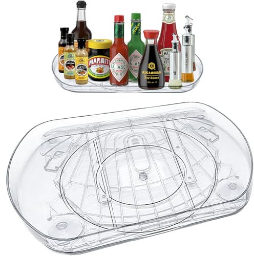 LANMOU Lazy Susan Organizador Nevera,Bandeja Giratoria Nevera Transparente,360° Giratorio Rectángulo Organizador Nevera con Dispositivo Antideslizante, Ahorro de Espacio, L 40cm