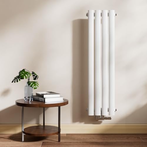 EMKE Oval Heizkörper Klein 900x240mm, Vertikal Heizkörper Einlagig Röhrenheizkörper Mittelanschluss Heizung Weiß 266W