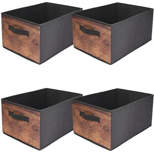 JAKAGO Foldable Wardrobe Storage Boxes 4 Pack, Superior Fabric Wardrobe Storage Organiser 39 x 29 x 20 cm, Clothes Drawers Organiser for Clothes Shirts Pants Towels Toys（Wood Grain）