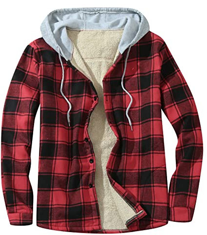 Doubûcheron - Chemise Thermique Homme - Polaire à Carreaux - En Flanelle - Avec Capuche - Manches Longues - Fermeture Éclair