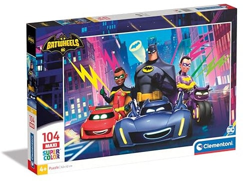 Clementoni Jigsaw Puzzle Batwheels 104 Maxi Pieces - Supercolor Puzzle For Children 4-6 Years, Cartoon, Cars, Gift For Boy/Girls, Puzzle For Kids, Made In Italy, 25761