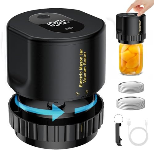 Premium Electric Mason Jar Vacuum Sealer Kit - Fits Wide & Regular Mason Jars - Jar Vacuum Sealer For Mason Jars - One-Touch Start and Automatic Stop - Vacuum Sealer For Jars W/Lids