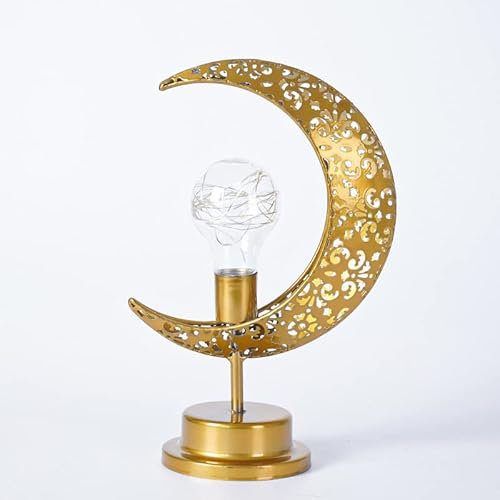 Ausolee LED Ramadan Lampe, Mubarak Mondlicht Lampe für Eid al Fitr, Mubarak Dekoration für Eid al Fitr, Eisen Ramadan Halbmond Lampe, Mondstern Tischlampe, (Ball Bubble Style)