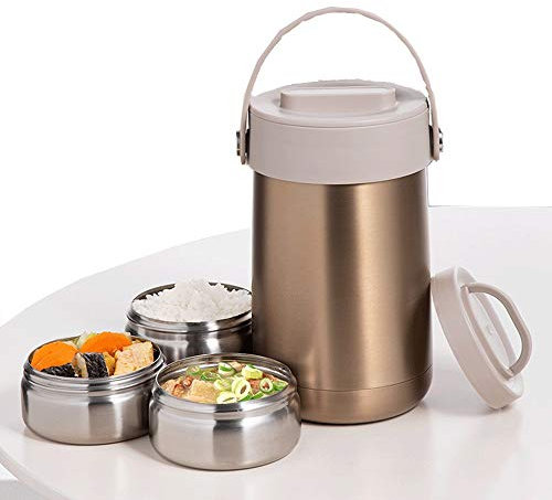 TEmkin Fiambrera térmica con termo para alimentos, caja Bento de acero inoxidable, contenedor de almacenamiento de comida escolar portátil, caja de Picnic a prueba de fugas (latón)