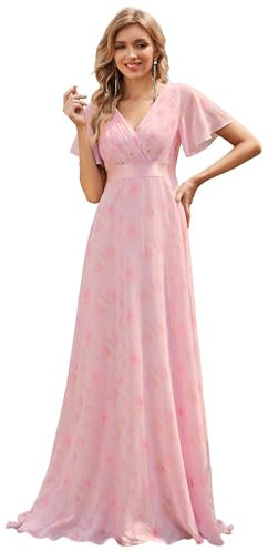 Ever-Pretty A-línea Vestido de Fiesta Cuello en V Manga Corta Gasa Corte Imperio para Mujer Rosa Violeta Claro 50