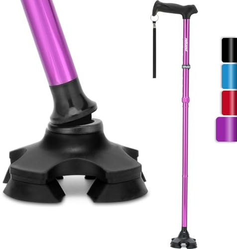 REHAND Bastón para Hombres y Mujeres, Plegable, Ajustable, Ligero, Pivote Autónomo, Agarre de Mango Suave, con Bolsa de Viaje, Bastones para Personas Mayores y Adultos (Púrpura)