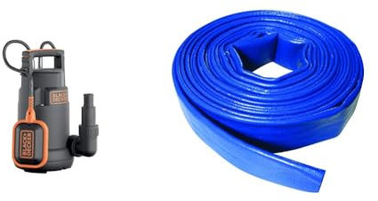 Black+Decker BXUP250PCE Pompe Submersible pour Eaux Claires (250 W, Débit max. 6000 l/h, Hauteur d'élévation 6 m) & Silverline 633827 Polychlorure de vinyle (PVC) Tuyau de refoulement 10 m x 25 mm