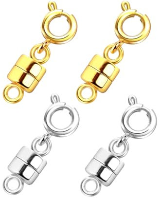 LICQIC 4 Pcs Magnetic Chain Necklace Bracelet Clasps, Closures Connector Locking Magnetic Clasp Converters for Jewelry Accessories, 2cm, Gold+Silver