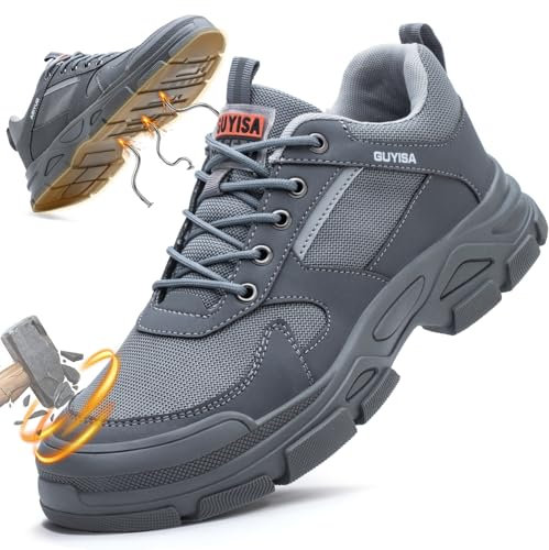 GUSAYEX Safety Trainers Men Lightweight Steel Toe Cap Trainers Protective Safety Shoes Comfortable Work Trainer Industrial Work Shoes Men Construction Steel Toe Cap Shoe Fashionable Grey
