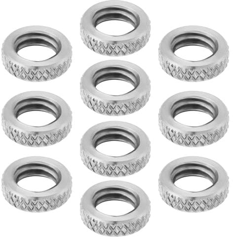 eMagTech 10 Pcs 304 Stainless Steel Locking Nuts 3/8 Female Thread Knurled Lock Adjusting Nuts Compatible with Bank Stick Bite Alarm Locking Nuts, Outer Diameter 14mm Thick 4mm