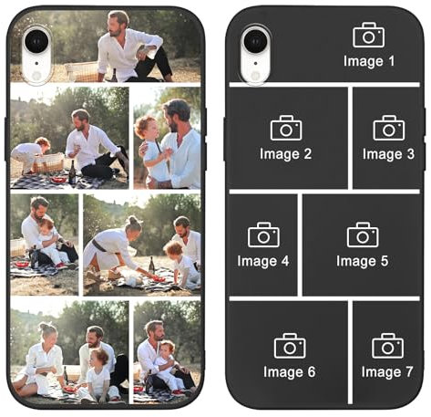 Yoedge Personalised Phone Case for iPhone XR 6.1 inch, Custom Photo Design Flexible Soft Silicone Customized Rubber Shockproof Cover, Personalize with 7 Image Collage for Girls Women, Black Customize