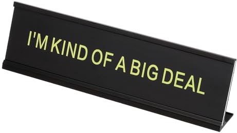 PATIKIL Funny Nameplate, 8x2 Novelty Desk Sign Plaque Aluminum Desk Name Plate with Base for Office, Black Yellow (I'M Kind Of A Big Deal)