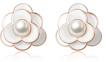 Reffeer 925 Sterling Silber Perlen Blumen Ohrringe Ohrstecker für Damen (C-Roségold)