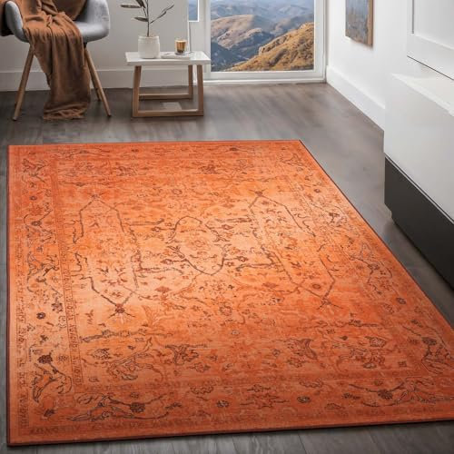 Taracarpet Teppich Kurzflorteppich, Wohnzimmerteppich, Orientteppich aus Polyester n Regenbogenfarben absolut Modern fürs Wohnzimmer Schlafzimmer Kinderzimmer orange 200x290 cm